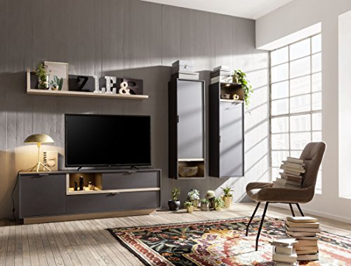 CS Schmal Wohnwand | In Graphit und Eiche | Bestehend aus TV-Unterschrank und zwei Hängeschränken - 4055496094411 CS Schmal Wohnwand | In Graphit und Eiche | Bestehend aus TV-Unterschrank und zwei Hängeschränken