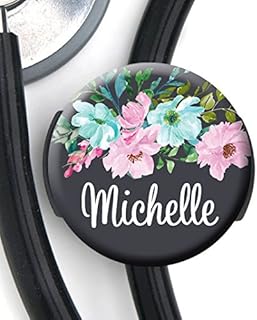 Stethoscope Tag - Mint Pink Floral - Personalized Name - Steth ID Tag/Nurse Badge