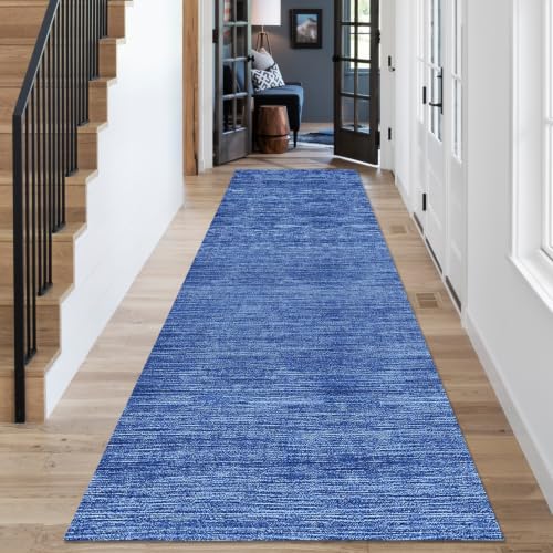 Alfombra pasillo larga azul de 90x140 cm lavable y transitable 2