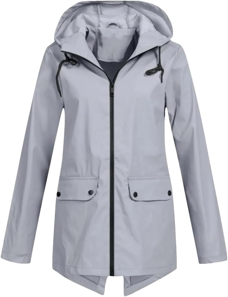 Women’S Lightweight Hooded Windbreaker Solid Weather-Resistant Spring Hiking Outdoor Jacket