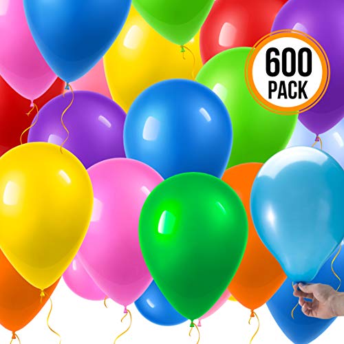 Prextex 600 Party Balloons 12 Inch 10 Assorted Rainbow Colors - Bulk Pack Of Strong Latex Balloons For Party Decorations, Birthday Parties Supplies Or Arch Decor - Helium Quality #TOP2