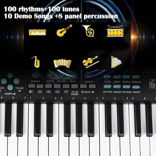 61 Key Keyboard Piano, Electric Piano Music Keyboard with Teaching Mode, Microphone, Sheet Music Stand and Power Supply, portable keyboard piano for Beginners - Thumbnail 2