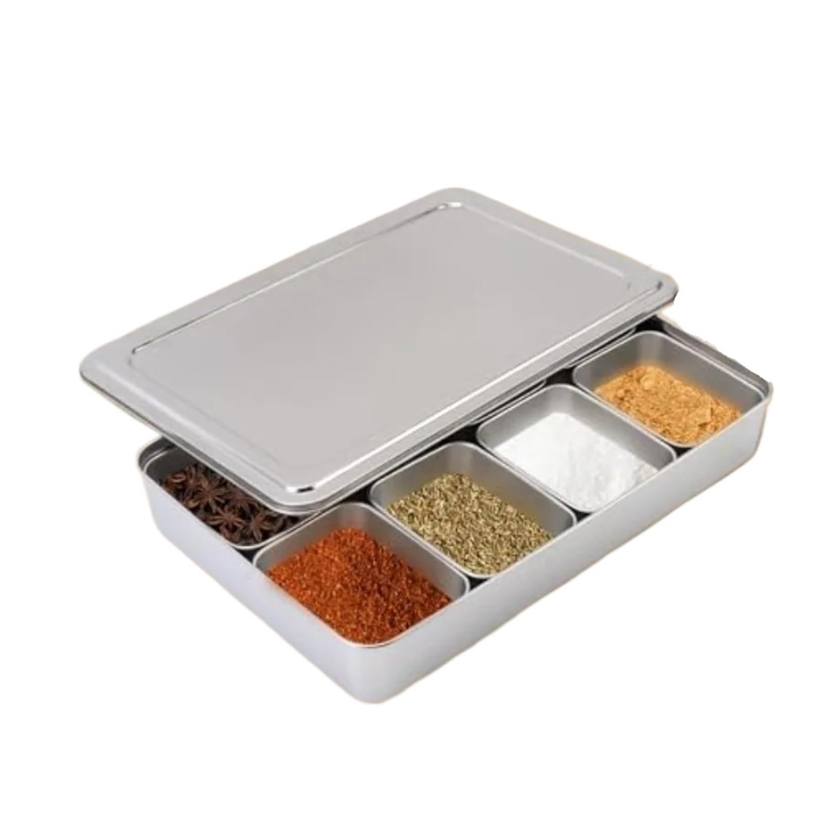 UBOHUZ Box Seasoning Organizer 8 Grids Stainless Steel Jars Container Set Rack With Lids And Spoons For Salt Snacks Flour Dry Good for Kitchen Condiment
