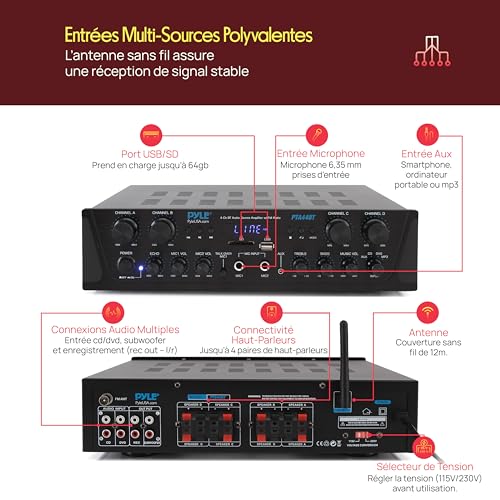 Ampli Bluetooth Karaoké Pyle 500W pour brancher micro et caisson de basses - 2