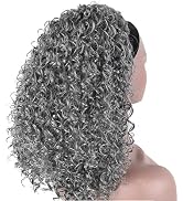 SCENTW Grey Headband Wig for Black Women Synthetic Afro Kinky Curly wig with Headband Attached Sc...
