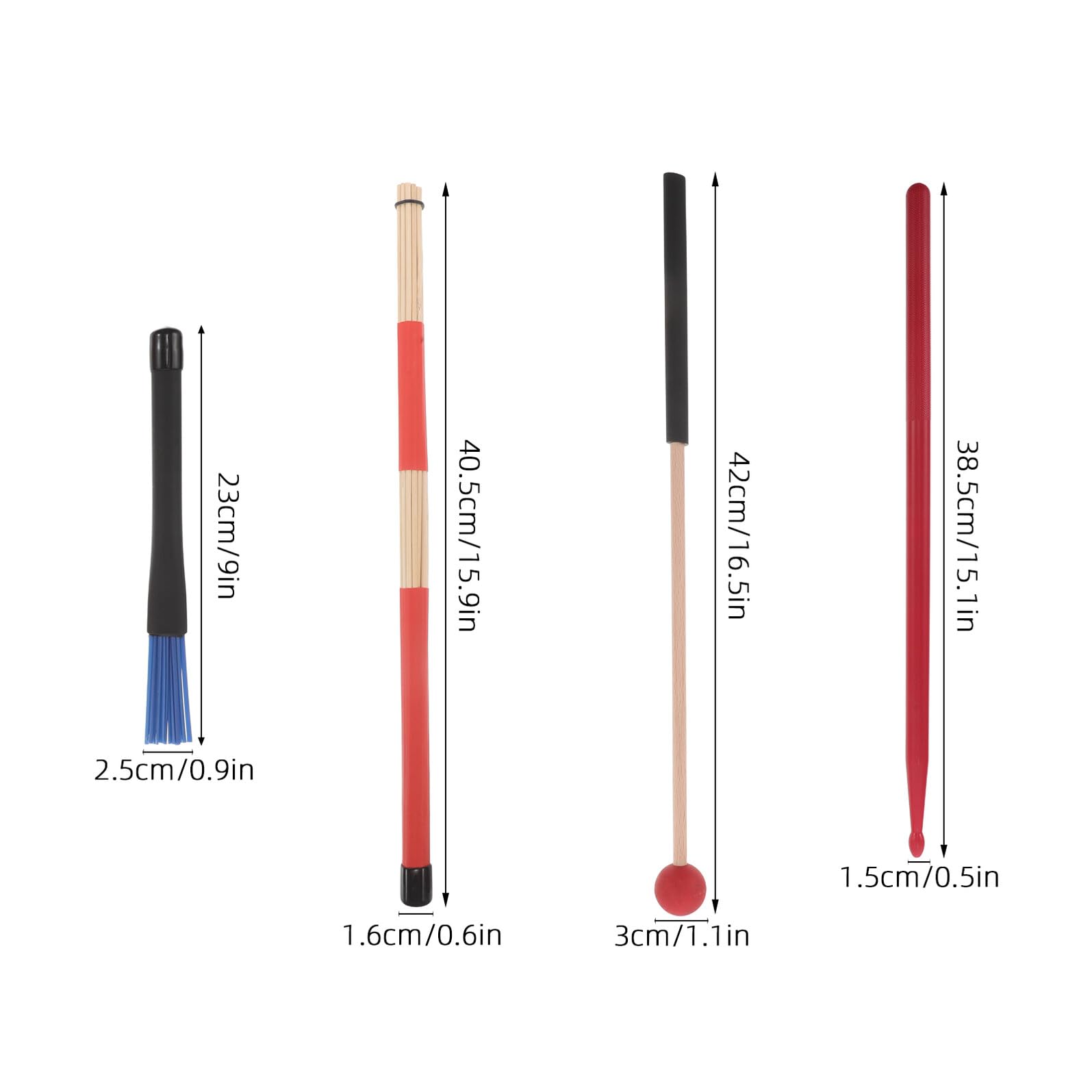 TOYANDONA Juego de Baquetas y Escobillas de Percusión 8 Piezas con Funda Portátil Antideslizante Roja y Cepillos de Nylon Azul y Madera para Batería Jazz y Acústica