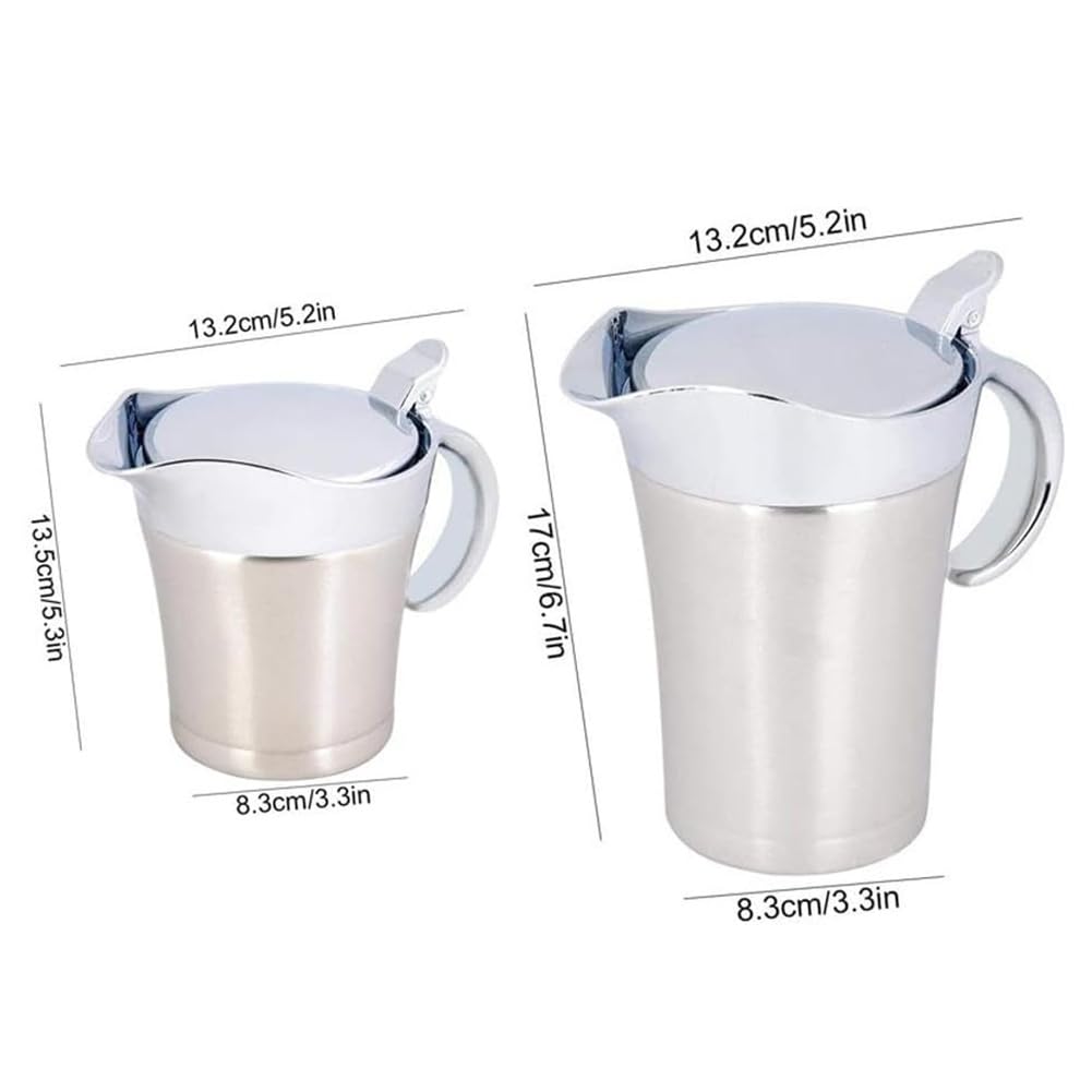 Isolierte Sauciere aus Edelstahl, doppelwandiges Design mit tropffreiem Deckel, 500 ml, ergonomischer Griff zum Servieren von heißen oder kalten Saucen, Milch, Vanillepudding und Sahne