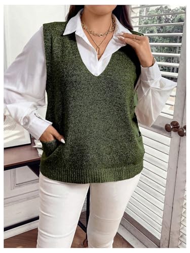 Image of MakeMeChic Women's Plus Size Oversized Sweater Vest Top V Neck Sleeveless Pullover Knit Vest Sweater