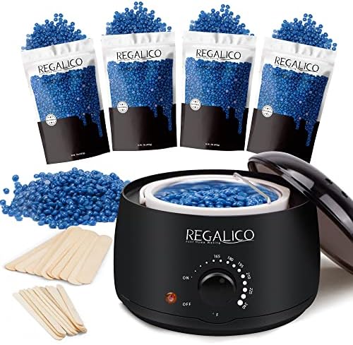 Waxing Kit Professional Full Kit, Wax Warmer Hair Removal Kit with 400g Blueberry Hard Wax Beads, Wax Pot and 20 Spatulas(10 Large & 10 Small), Painless Home Wax Kit for Legs, Face, Underarm, Bikini