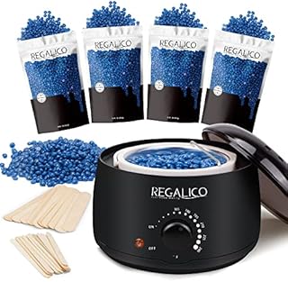 Waxing Kit Professional Full Kit, Wax Warmer Hair Removal Kit with 400g Blueberry Hard Wax Beads, Wax Pot and 20 Spatulas(10 Large & 10 Small), Painless Home Wax Kit for Legs, Face, Underarm, Bikini