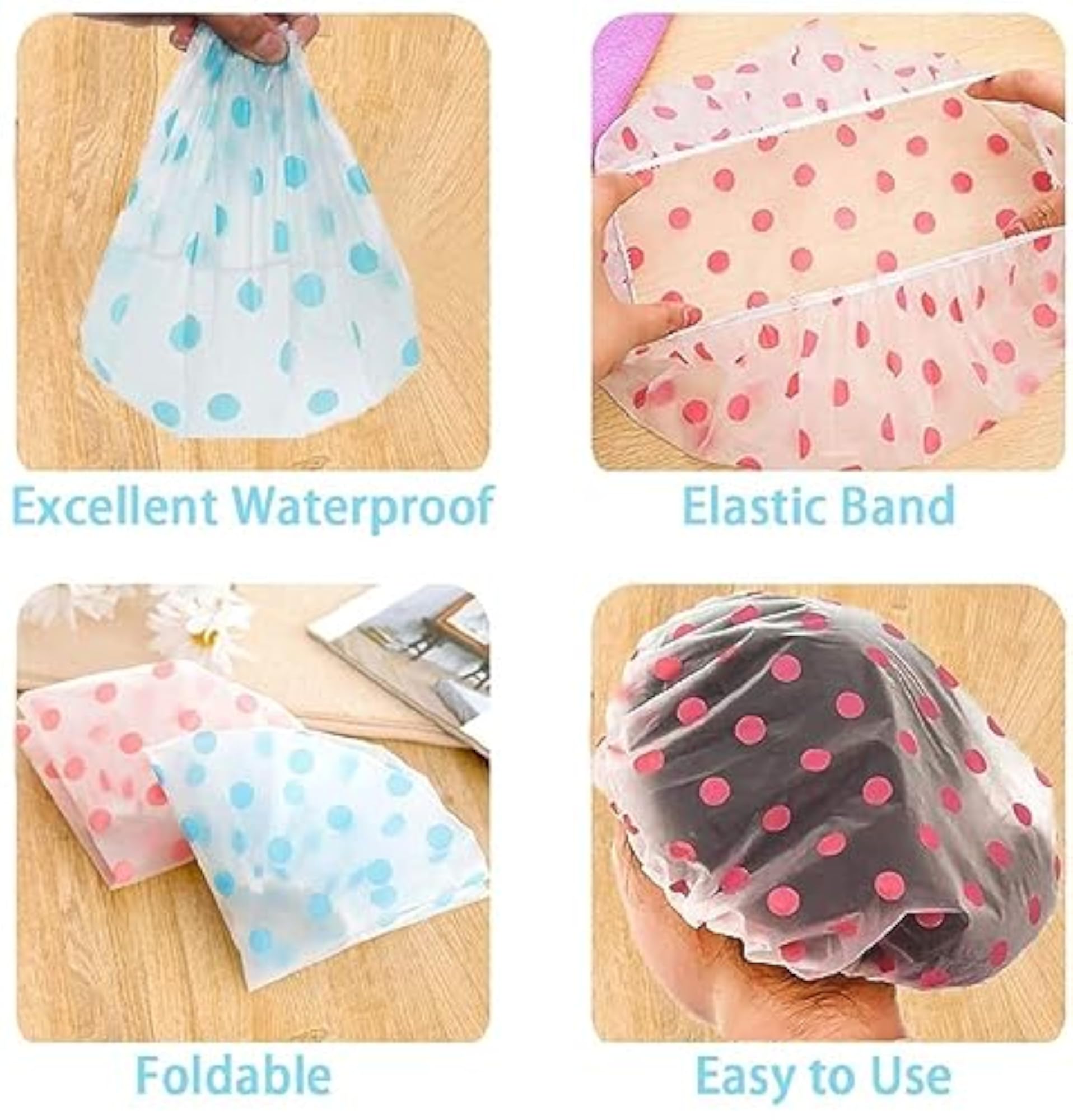 Set of 3 Reusable Printed Shower Caps for Home & Salon Use