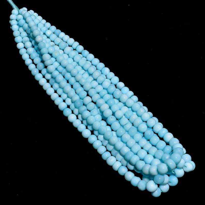 Perles rondes lisses en opale bleue naturelle 6x5 10x8mm pour création bijoux et colliers