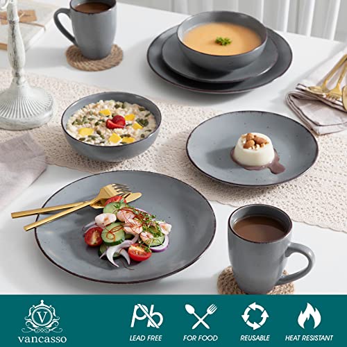 Vancasso Moda Matte 16 Piece Stoneware Dinnerware Grey Dinner Service For 4 Tableware Stoneware Dinnerware Set Crockery With 11In Dinner Plate, 8In Dessert Plate, 7In Bowl And 14Oz Mug. Moda #TOP2