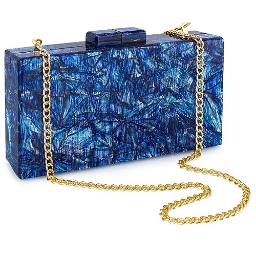 Gets Acrylic Purses and Handbags for Women Pleated Interlayer Unique Evening Clutch Bag for Wedding Cocktail Party Prom (Dark Blue)