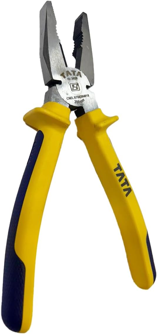 Tata Agrico 8 Inch (200 mm) Combination Plier with Anti-Rust Protection, Rubber TPR Cushion Grip | ISO Certified | Smooth Wire Cutting Tool for Gripping, Cutting, Twisting & Bending