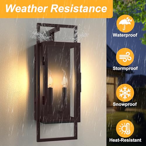 Lawyettle ππ.ππππ Oil Rubbed Bronze Outdoor Wall Sconce, Large Exterior Lighting Fixtures 2-Light, Waterproof Dusk to Dawn Outdoor Wall Light, Modern Outside Sconce Lights for Porch Garage by Lawyettle - Used condition - Image 4