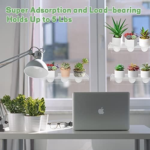 DSVENROLY 2 Pack Suction Cup Shelf for Plants Window, Clear Acrylic Ledge Suction Cup Window Shelf with Powerful Suction, Transparent Indoor Window Plant Shelves for Succulent Planters Herb Pots