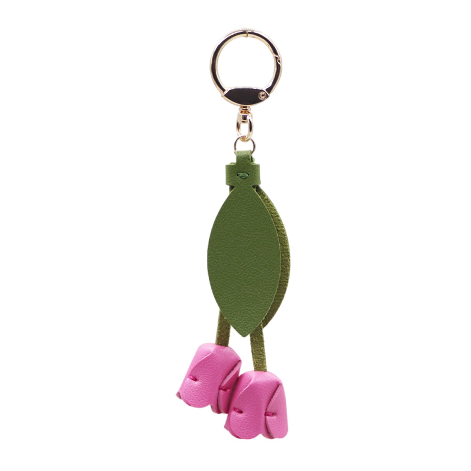 Laiousn Unisex Rose Red Trendy Tulips Bag Charm Alloy Pu Leather Detachable Ornament Elegant Floral Rings For Women Men Gift Pu Leather Keychain