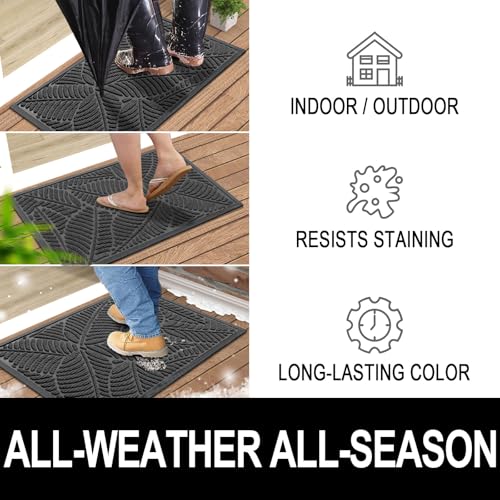 Colorxy Waterproof Doormat, Sturdy Natural Rubber Front Indoor Mat, Non Slip Low Profile Indoor Outdoor Door Mats, Stain and Fade Resistant Floor Mat, Easy Clean Patio Entry Mat, 30''x17'', Light Grey