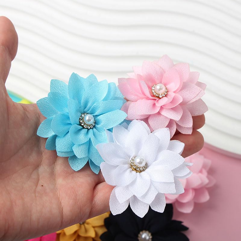 Image of Ximimark 22pcs 2.2inch (5.5cm) Fashion Flower (No Hair Clips) Pearl Center Cute Hair Accessories, For DIY Hair Set Making Dress Brooch Sandal Flowers Supplies For Headband Center