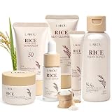 6 Piezas Rice Skincare Kit Mujer con Limpiador, Tónico, Sérum, Contorno de Ojos, Crema Hidratante, Protector solar, Arroz Set de Skincare Facial para Todo Tipo de Piel