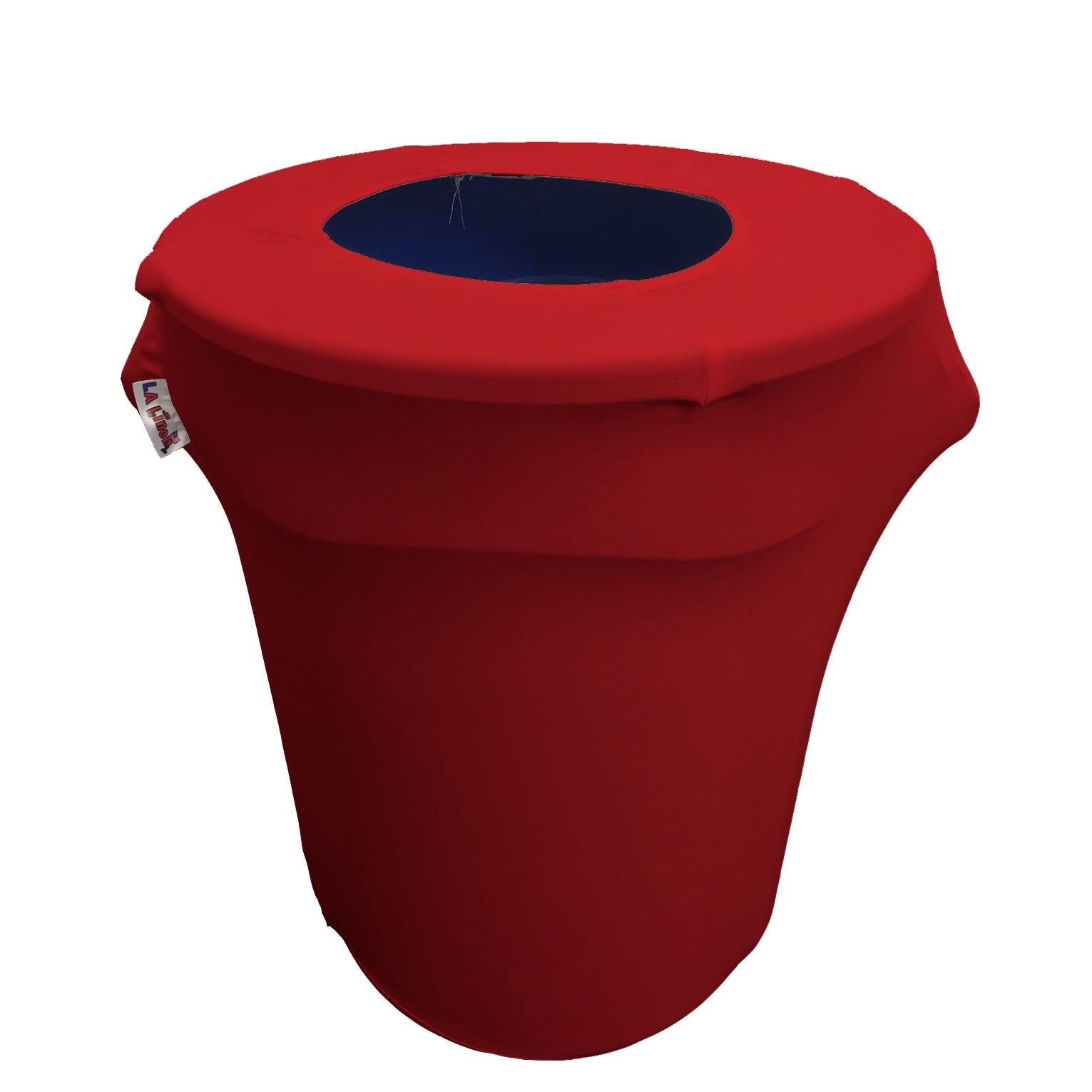 LA Linen Stretch Spandex Fitted Trash Can Cover 32-Gallon Round, Bin Waste Container Cover, Outdoor Indoor Patio Backyard Decor, Red