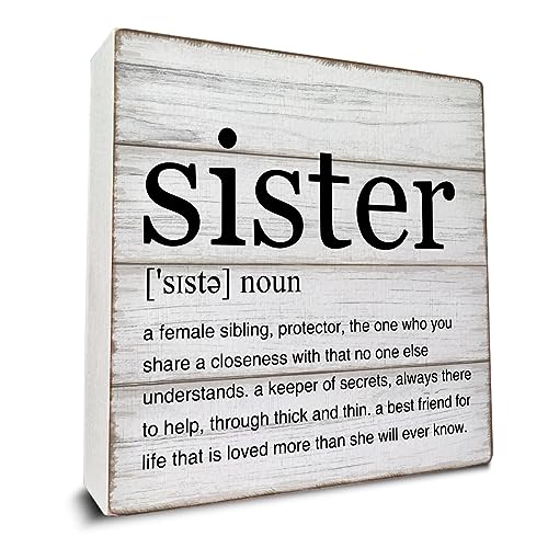 Sister Gifts Sister Definition Quotes Wooden Box Sign Desk Decorative Wooden Sign Home Bedroom Decor for Desk Table Shelf 5 x 5 Inches