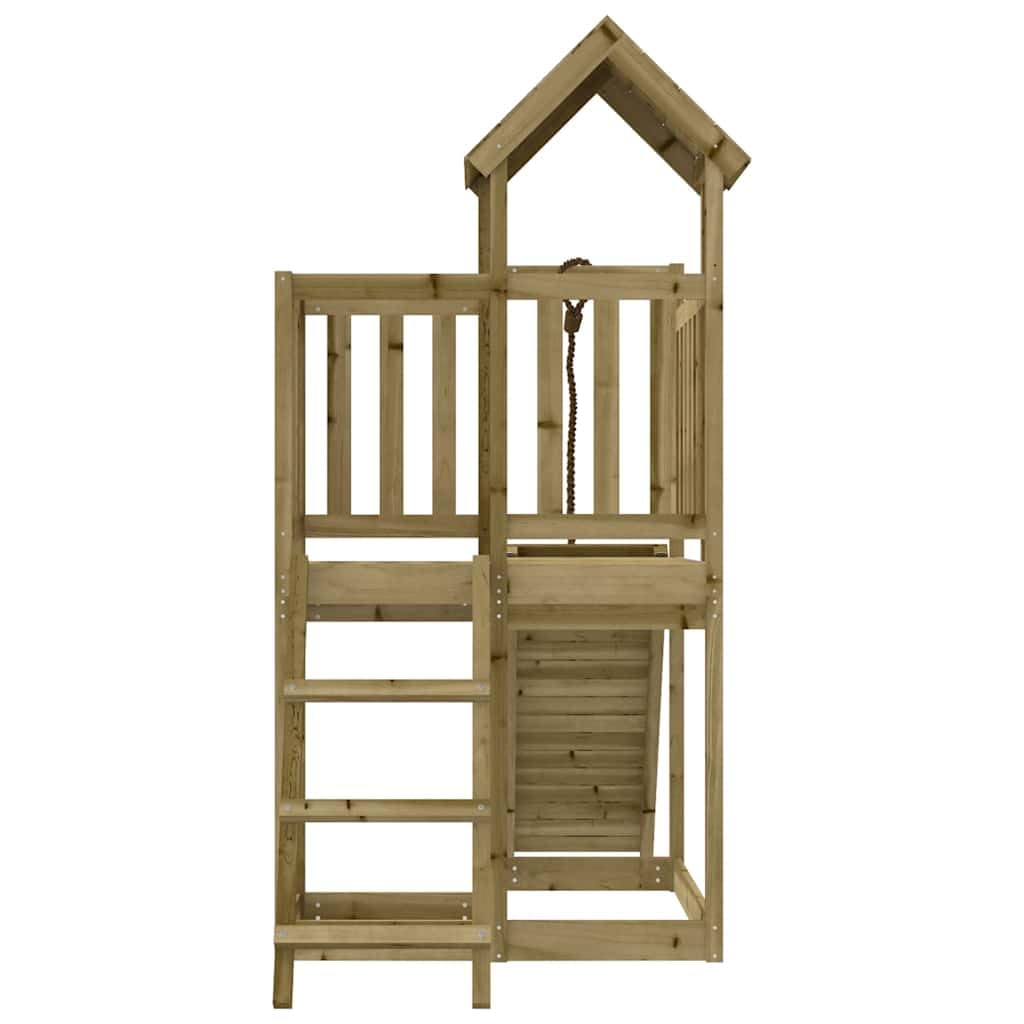 Spielturm mit Kletterwand aus imprägniertem Kiefernholz für Garten, Kinder, Outdoor, mit Rutsche, Sandkasten, Seil, Wippe, Zubehör, robustes Holz, Sicherheit, für Kinder ab 3 Jahren