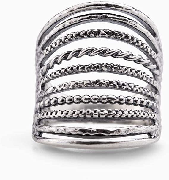 Hand Hammered Alternate Twisted and Shaped Bands - 925 Sterling Silver Ring for Women3
