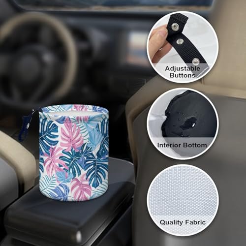 Image of Pink Blue Palm Car Garbage Can Mini Car Trash Bin Car Organizer Car Storage Bag Waterproof Portable Men Accessories Car Decor