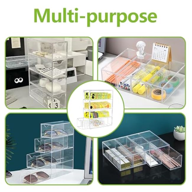 2 Pack Drink Packet Organizer, Acrylic Drink Mix Holder with 4 Clear Drawers Water Flavor Packets Container for Kitchen Pantry Home Organization (2 Pack)