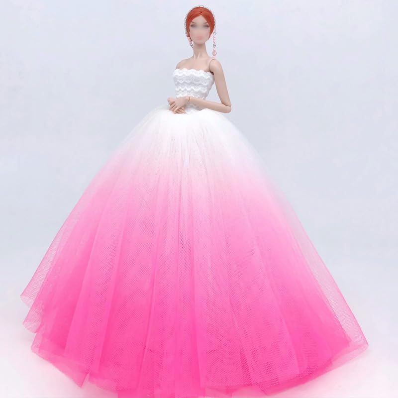 Miniatura 2 de Ropa de muñeca nupcial blanca y rosa para vestido de novia para niña de 11.5 pulgadas, vestido de princesa de fiesta, accesorios de muñecas de 16