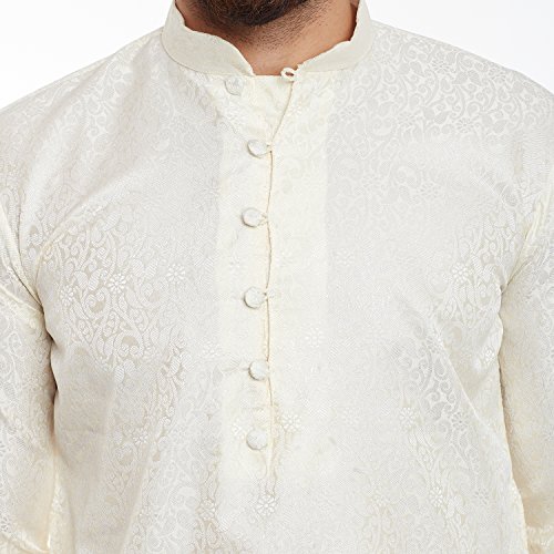 Image of Sojanya (Since 1958 Men's Red Jacquard Silk Kurta & Churidaar Pyjama