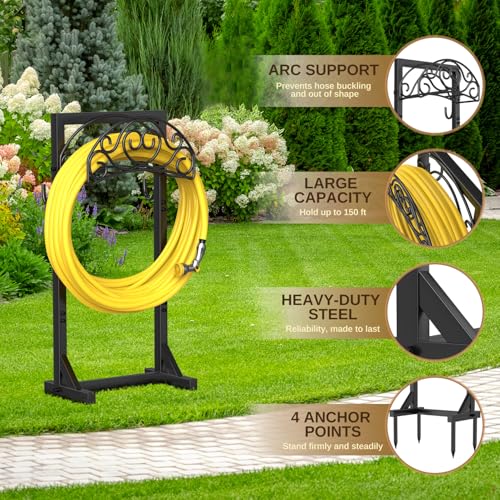 Patiobay Garden Hose Holder, Detachable Metal Water Hose Holder, Freestanding Heavy Duty Hanger Storage Stand for Outside Yard