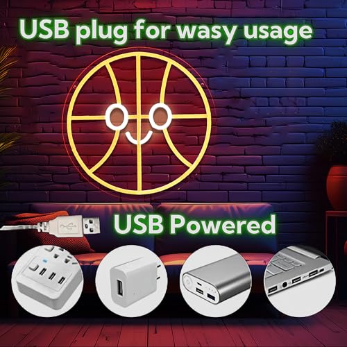 Image of Basketball Neon Sign Basketball Neon Light LED Neon Sign for Wall Decor Dimmable LED Neon Light for Bar Restaurant Music Concert Man Cave Wall Art 12.6 * 12.6IN