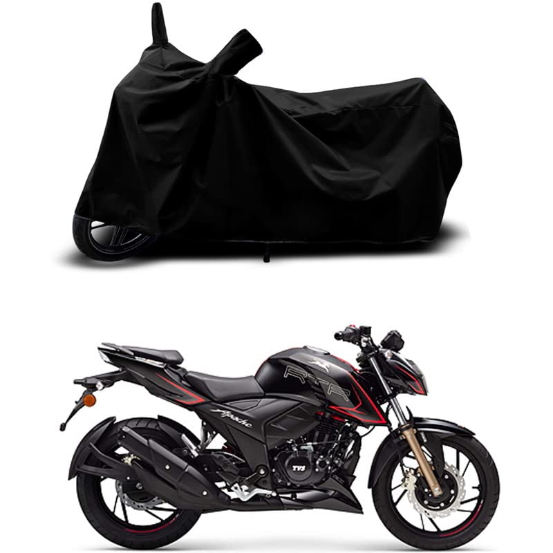Image of 100% Scratchproof /UV-Rays /Heat Protection /Birds Dropping /Water Resistant /Dust Proof /Waterproof /Bike Scooty Two Wheeler Body Cover Compatible for Apache RTR 200 4V BS6 All Varient[Black]