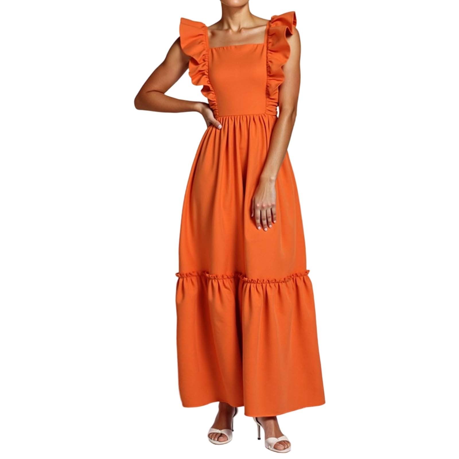 Vestidos de verano para mujer, vestido de verano para mujer, casual, acampanado, cuello redondo, manga con vuelo, cómodo, suave, transpirable, ligero, versátil, elástico, elegante, vestido diario para