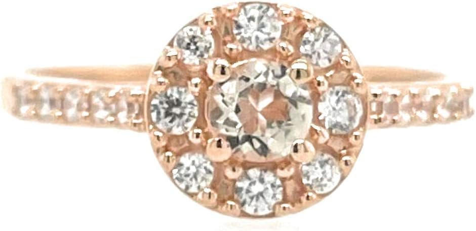 Natural Peach Morganite 14k Rose Gold Over Sterling Silver Engagement Ring Size 5, 6, 7, 8, 9
