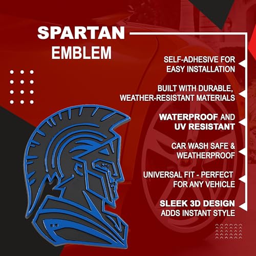 Image of Spartan Emblem 3D Warrior Badge, Custom Car Decal Sticker - Durable Exterior Trunk, Hood, Fender for Car, Truck, SUV (Set of 2) (Blue)