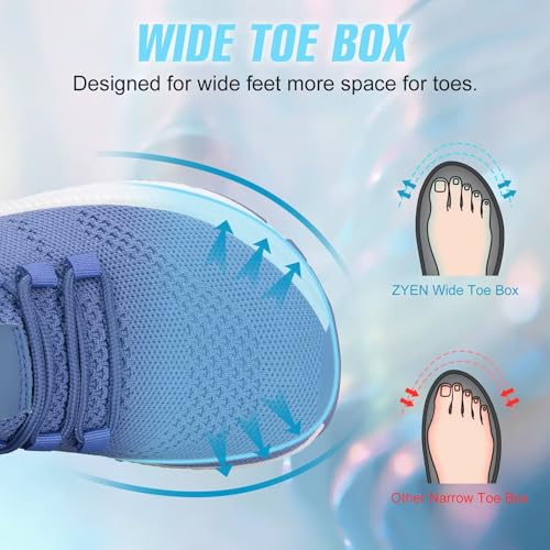 Image of ZYEN Wide Toe Box Shoes Women Non-Slip Ultra Light Running Sneakers Extra Wide Feet Arch Support Walking Shoes Tennis Diabetes Breathable Gym Workouts 6-12