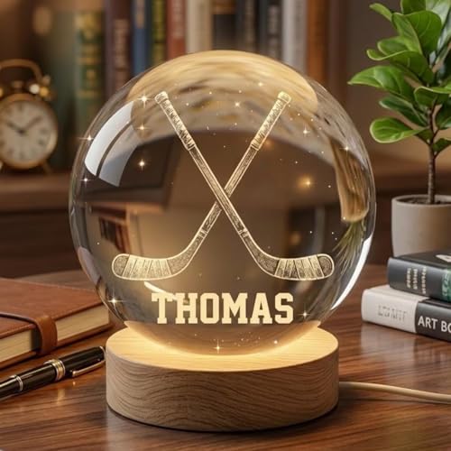 Image of Personalized Golf Crest Crystal Ball Night Light, Custom Golfer Name LED Lamp, Golf Dad Gift, Sports Keepsake Decor
