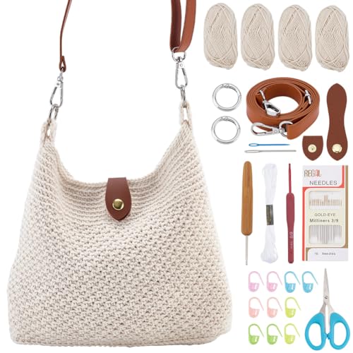 ACRNIGHEET Crochet Bag Kit for Beginners, Tote, DIY, Beige
