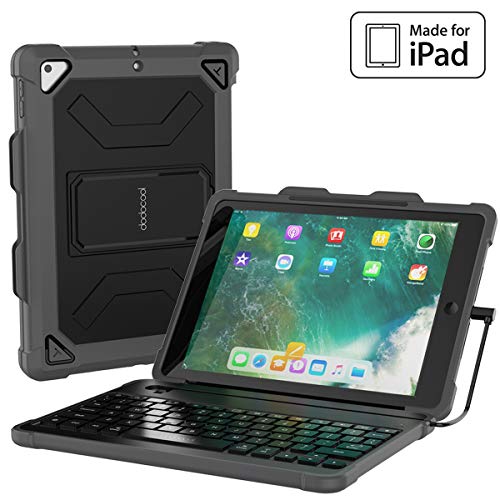 dodocool iPad Keyboard Case for iPad 9.7 2018 6th Generation Cases with Keyboard [MFi Certified] with Stable Wired Connection, Pencil Holder, Shortcuts, Auto Sleep/Wake, Detachable Backlit Keyboard