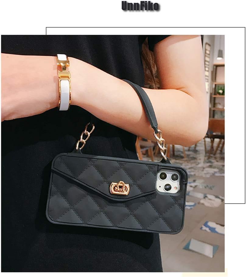 UnnFiko Wallet Phone Case Compatible with iPhone 16 Pro Max, Cute Light Luxury Bag Design, Purse Flip Card Pouch Cover Soft Silicone Case with Handstrap Long Shoulder Strap (Black, iPhone 16 Pro Max) - Image 3