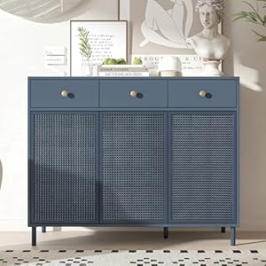 Levnarysideboardbuffetcabinetstoragecabinetwith3drawersand3doorsaccentconsoletablewithadjustableshelvesforkitchenlivingroomgrayblue Urban Country Home Decor Levnary sideboard buffet cabinet storage cabinet with 3 drawers and 3 doors accent console table with adjustable shelves for kitchen living room gray blue urban country home decor