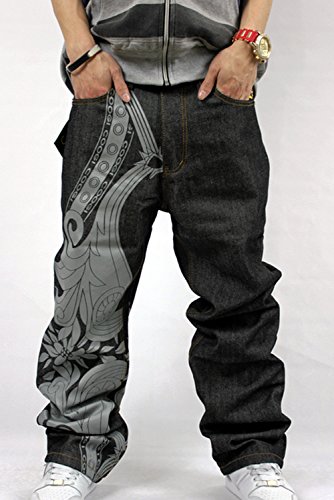 Crazy Men's Hip Hop Embroidery Baggy Jeans Denim Loose Trousers4