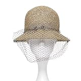 ZJMIYJ Damen Sonnenhut,Damen Mode Schleier Perle Party Hut Hohl Seegras Eimer Frauen Sun Beach Hüte