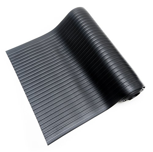 Bertech Anti Fatigue Floor Mat (Made in USA), 3 Feet Wide x 15 Feet Long x 3/8 Inches Thick, Ribbed Pattern Top, Black, RoHS and REACH Compliant