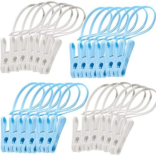 24Pcs Clothes Pins, Clothes Peg Clip Pins with Plastic Rope for Clothesline Multicolor Drying Clothing Clips Hooks Windproof Clothes Hanger for Hanging Socks Hats Pants Bras Underwears Towel Photo