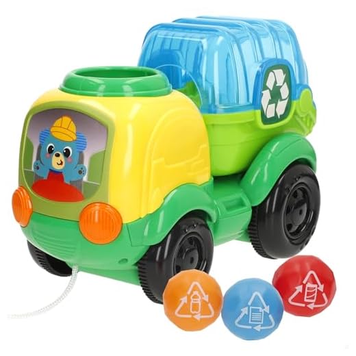 Winfun Camión Reciclaje de Arrastre, Incluye, Melodías y Sonidos, Frases en español, 3 Bolas de Colores, Botón on/Off, Control Volumen, Aprender a Reciclar, Juguetes bebé 6-12 Meses (39368)